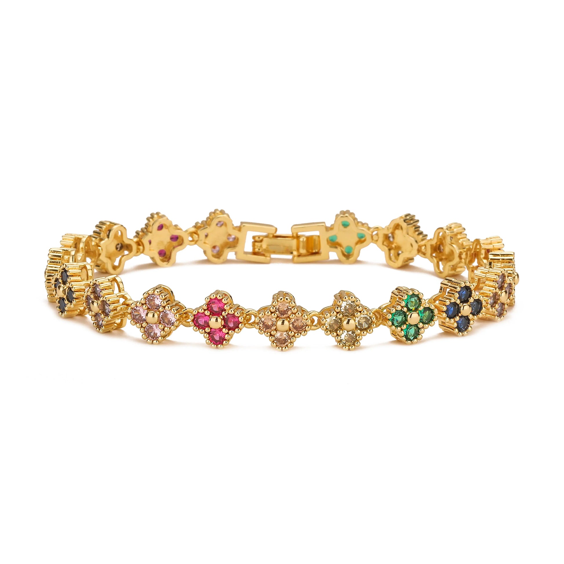 ,AAAAA Brass 18K Gold-Plated Flower Necklace Bracelet Jewelry Set ，For Christmas Gift for Women and Best Friend