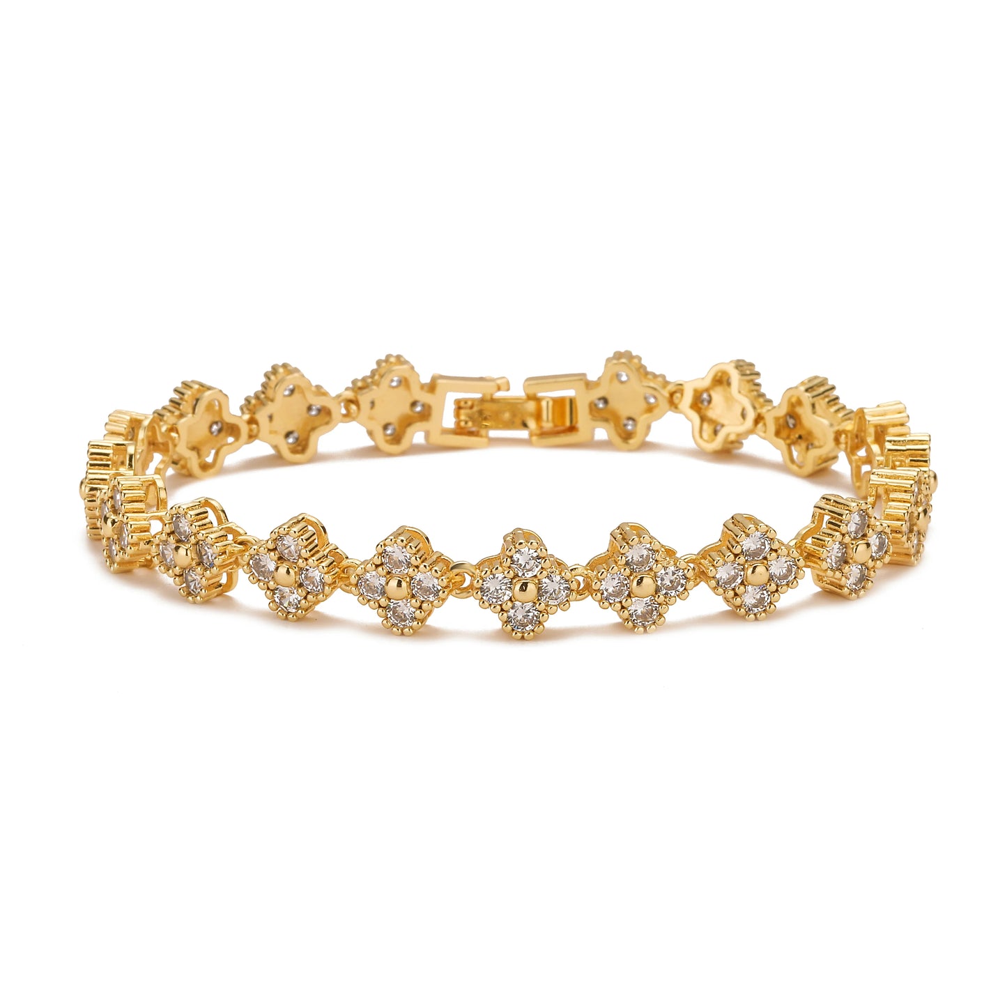 ,AAAAA Brass 18K Gold-Plated Flower Necklace Bracelet Jewelry Set ，For Christmas Gift for Women and Best Friend