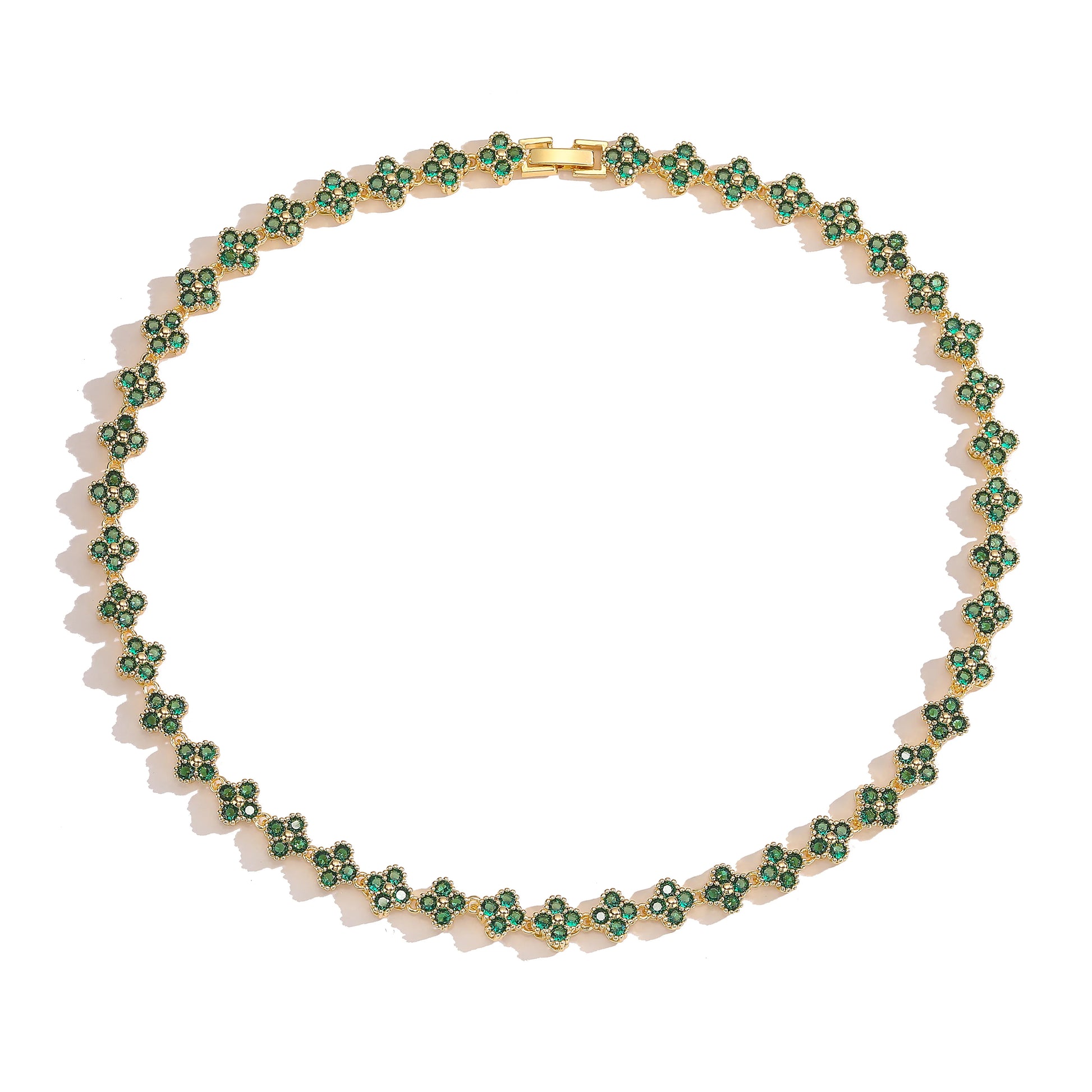 ,AAAAA Brass 18K Gold-Plated Flower Necklace Bracelet Jewelry Set ，For Christmas Gift for Women and Best Friend