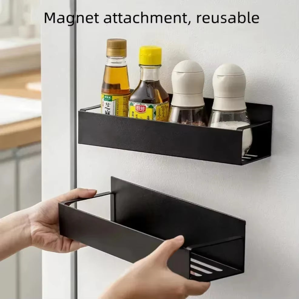 2pcs Magnetic Storage Shelf Spice Sundry Side Storage Rack Hanging Basket Space Saving Kitchen Organizer Shelf Household Holder
